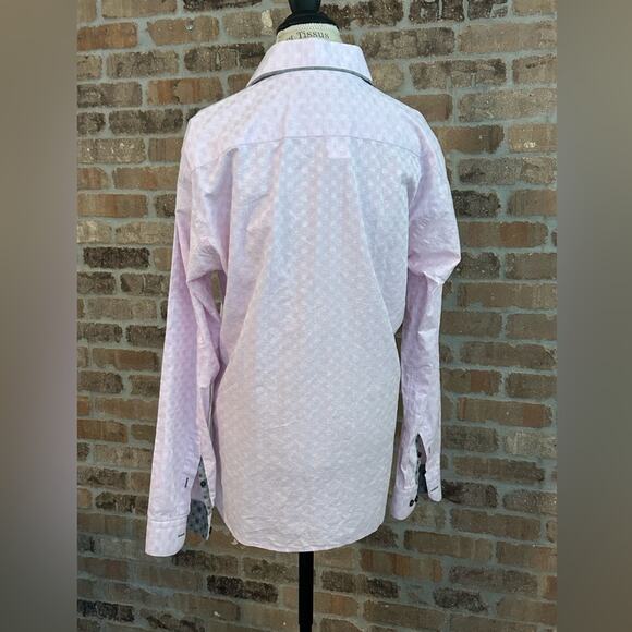 Maceeo pink elegance men’s dress shirt long sleeve button down square print sz L - Picture 4 of 11